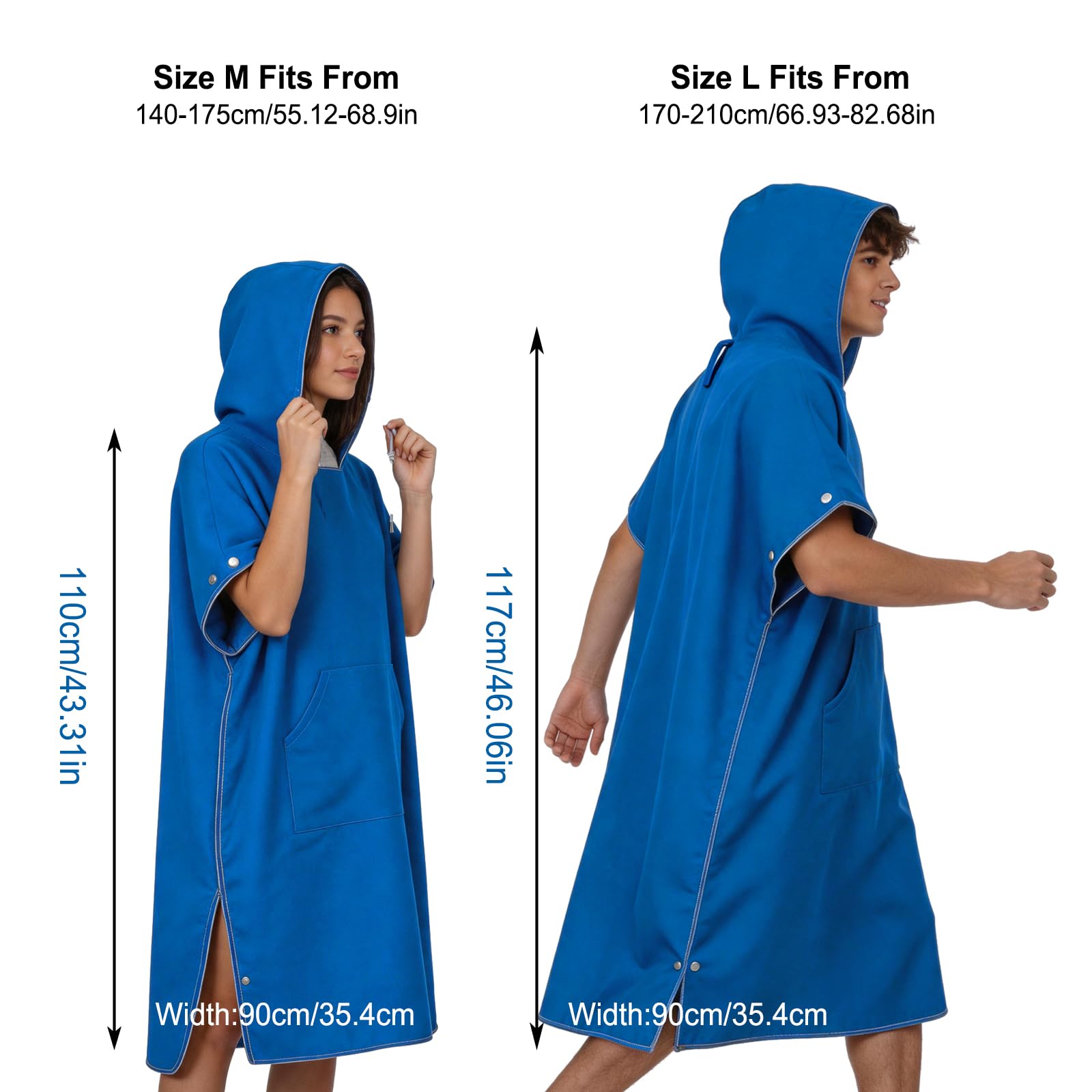 Poncho Surf Microfibra con Capucha, Toalla Poncho Secado Rapido Ligero y Compacto, Albornoz Cambiador Unisex para Playa Natacion Piscina Deportes Acuaticos Surf Viaje (Grande)