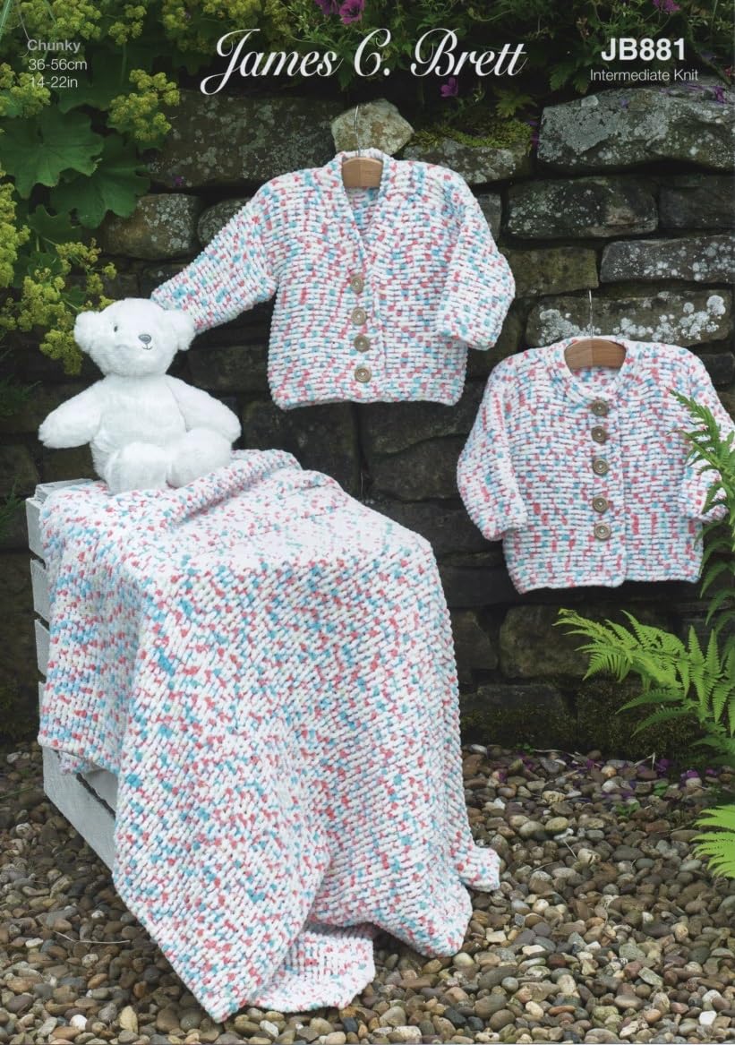 James Brett Flutterby Baby Knitting Pattern Cardigans & Blanket (JB881)