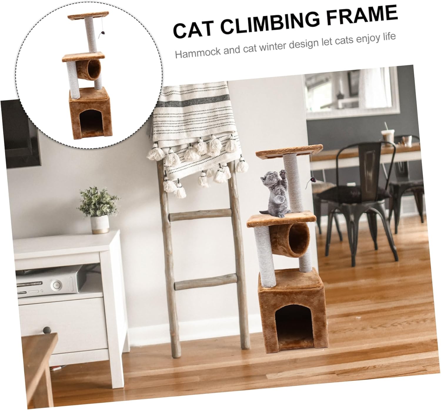 POPETPOP Cat Climbing Frame with Scratch Board Cat Tree for Indoor Cats Flannelette Material Easy to Stylish Design Keeps Furniture Safe from Scratching