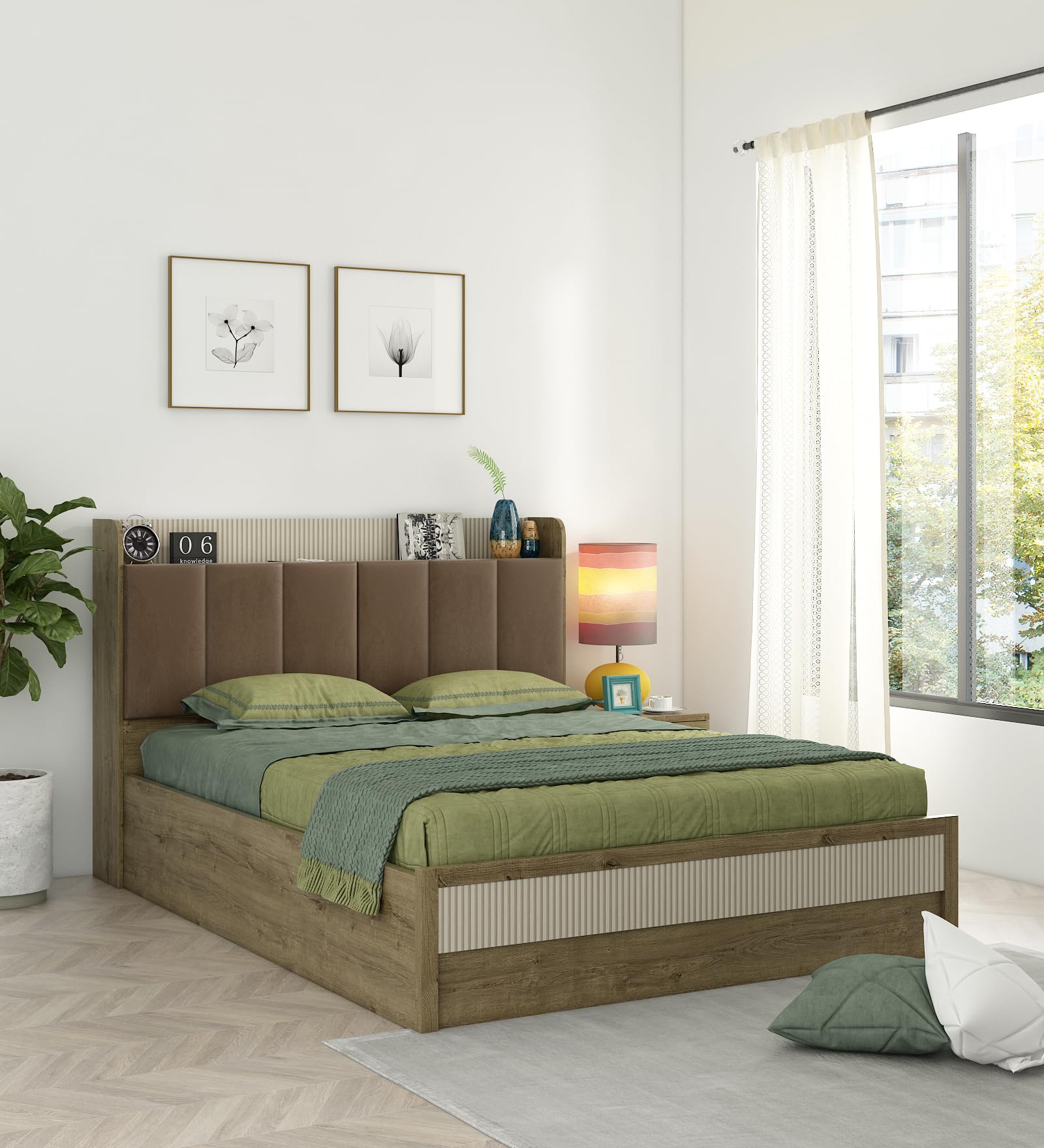 Spacewood Gloria Bed | Queen Size (78 X 60) Engineered Wood Bed with Box Storage| 3 Year Warranty | Modern Design | Sebastain Oak-image-20