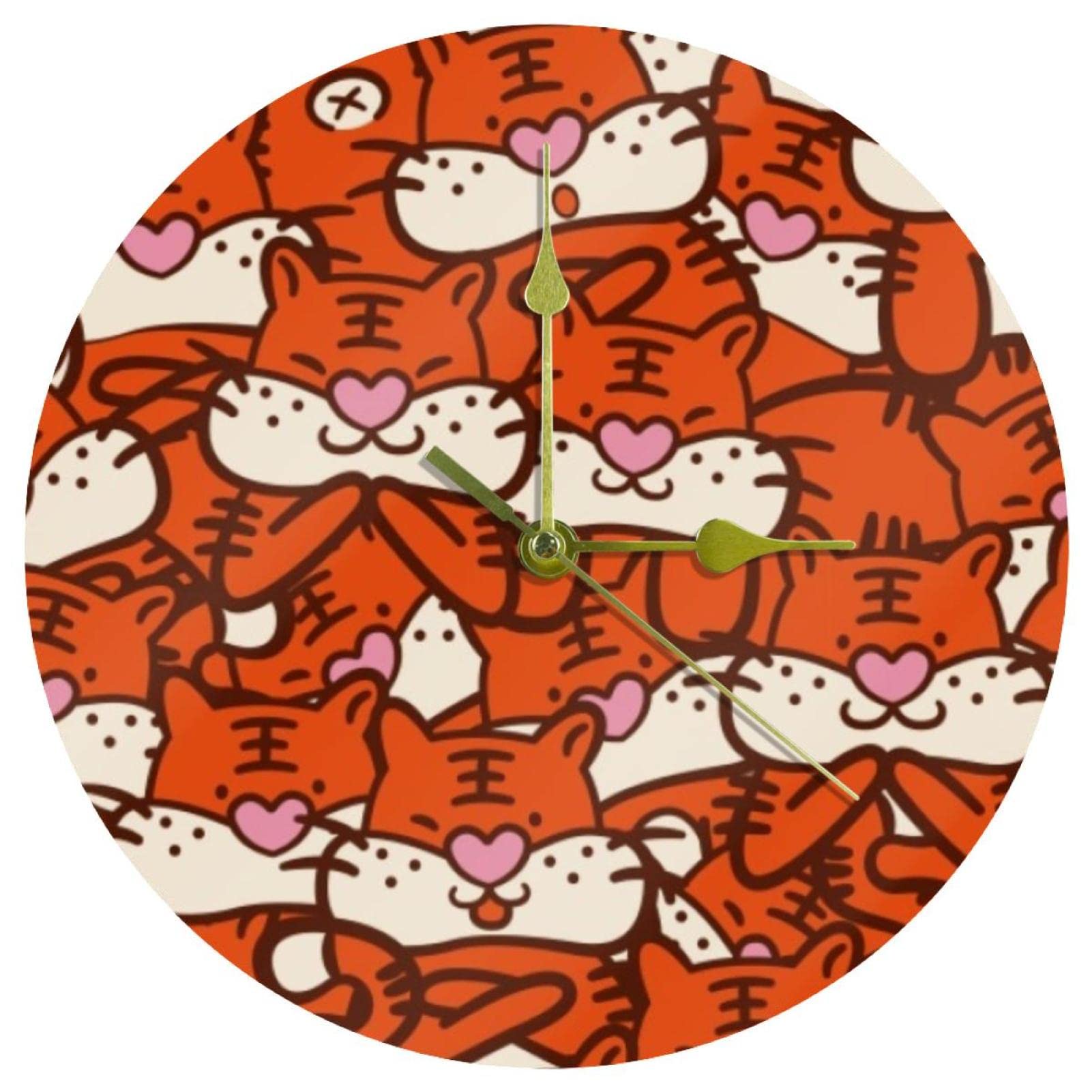 Horloge murale tigre silencieuse en acrylique ronde pour bureau