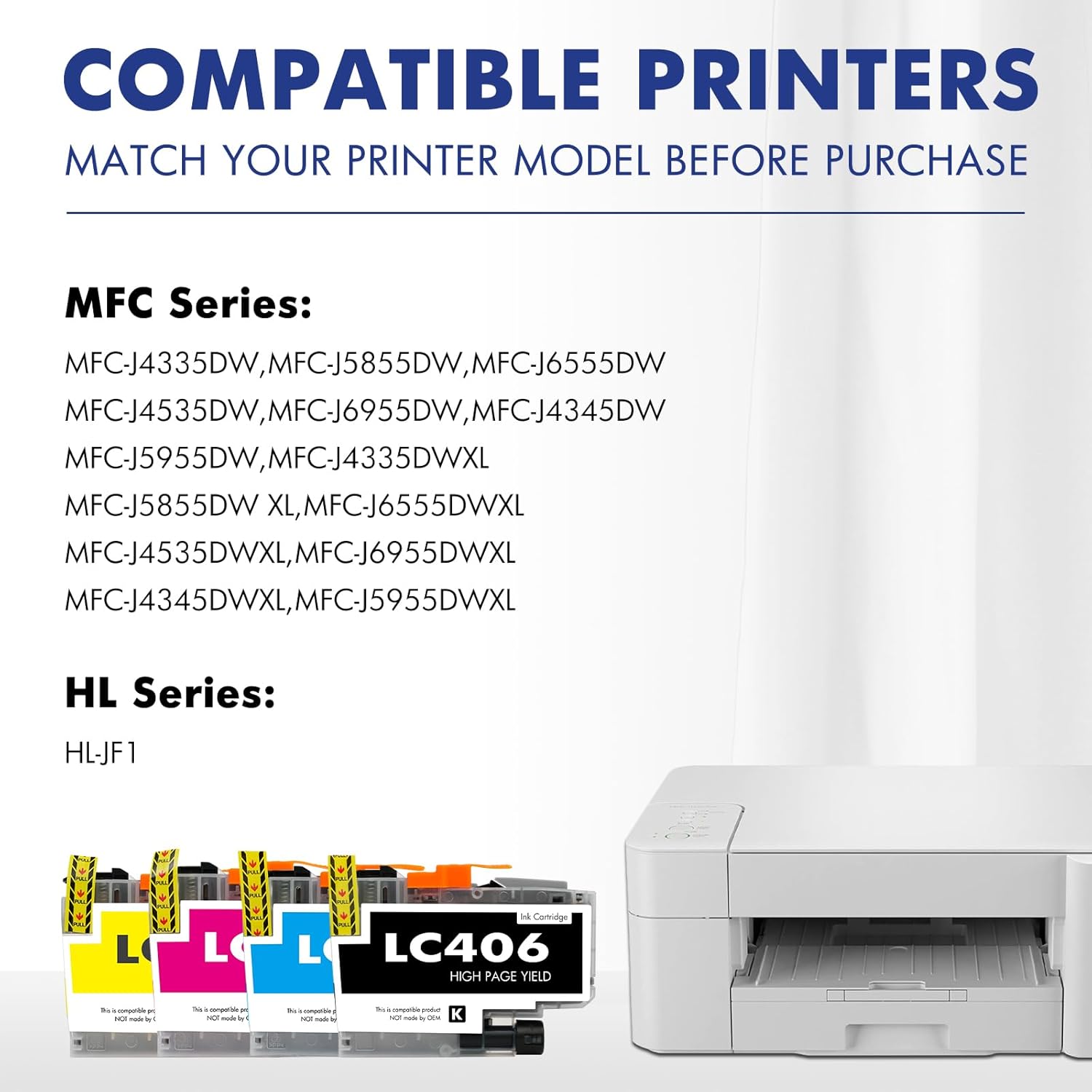 LC406 LC406XL Ink Cartridges for Brother Printer for Brother LC406 Ink Cartridges MFC-J4335DW MFC-J5855DW MFC-J6555DW MFC-J4535DW MFC-J6955DW (4 Pack Black Cyan Magenta Yellow)