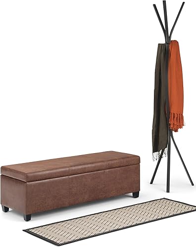 Miniatura 34 de Otomana rectangular de almacenamiento de cuero sintético Simpli Home Avalon., Madera, Gris pizarra Pizarra gris,Crema Satinado,Tanners Marrón,Negro