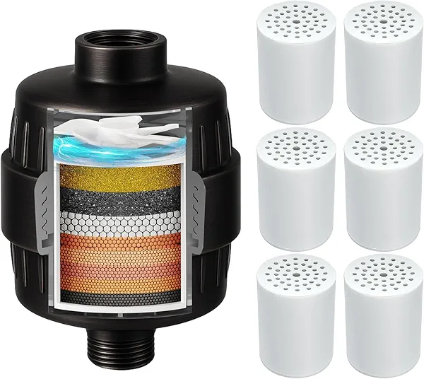 Yodel Oil Rubbed Bronze Shower Filter with 6 Cartridge - Hard Water Softener, 99% Removes Chlorine & Impurities, Improves Skin & Hair Condition, Universal Fit for Shower Heads