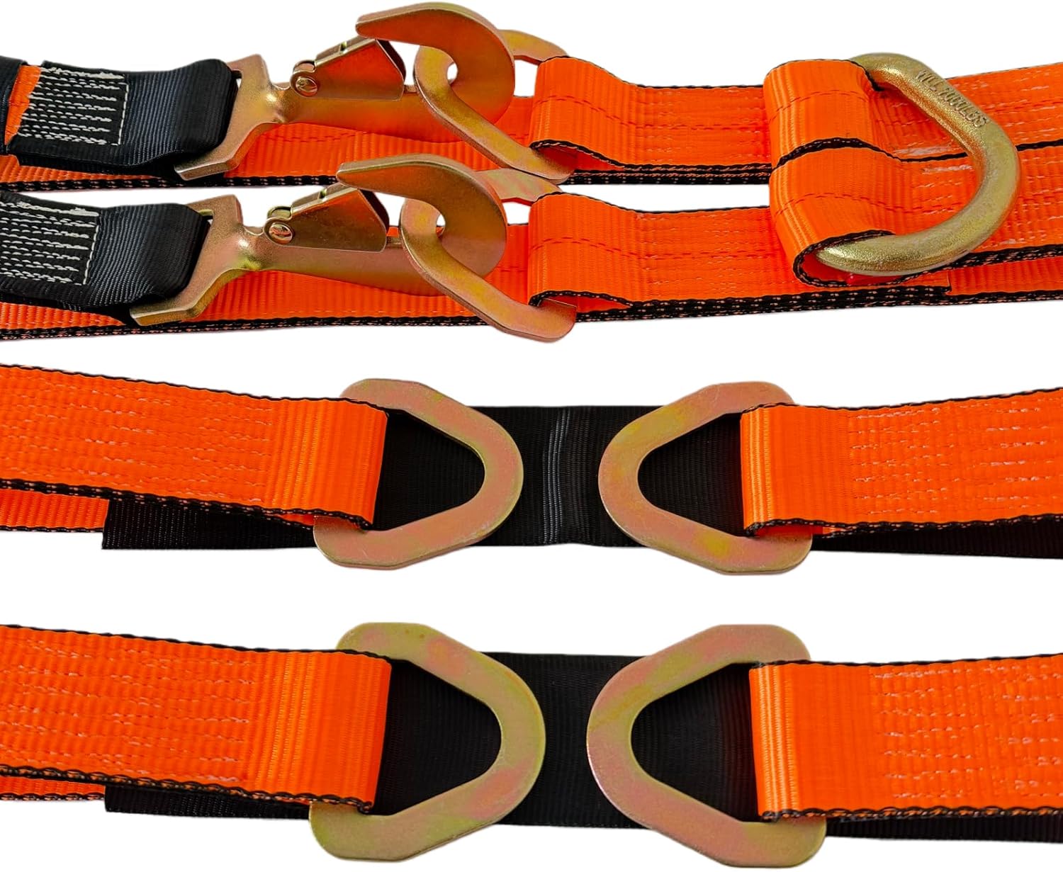 Heavy-Duty Soft V-Bridle Strap, 2" x4'Tow Strap with w/Snap Hooks 1 Pack,and Axle Straps 2"x36" with D-Ring 2 Pack,Center for Car Hauler,Rollback,and Flat Bed,Tow Truck& Others