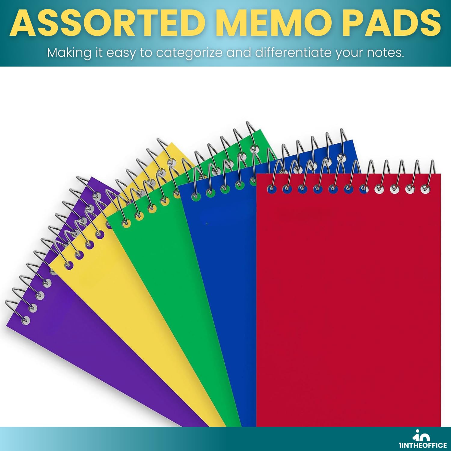 1InTheOffice Wirebound Memo Pads, 4" x 6", College, Assorted, 50 Sheets/Pad, (5 Pads) - Image 4