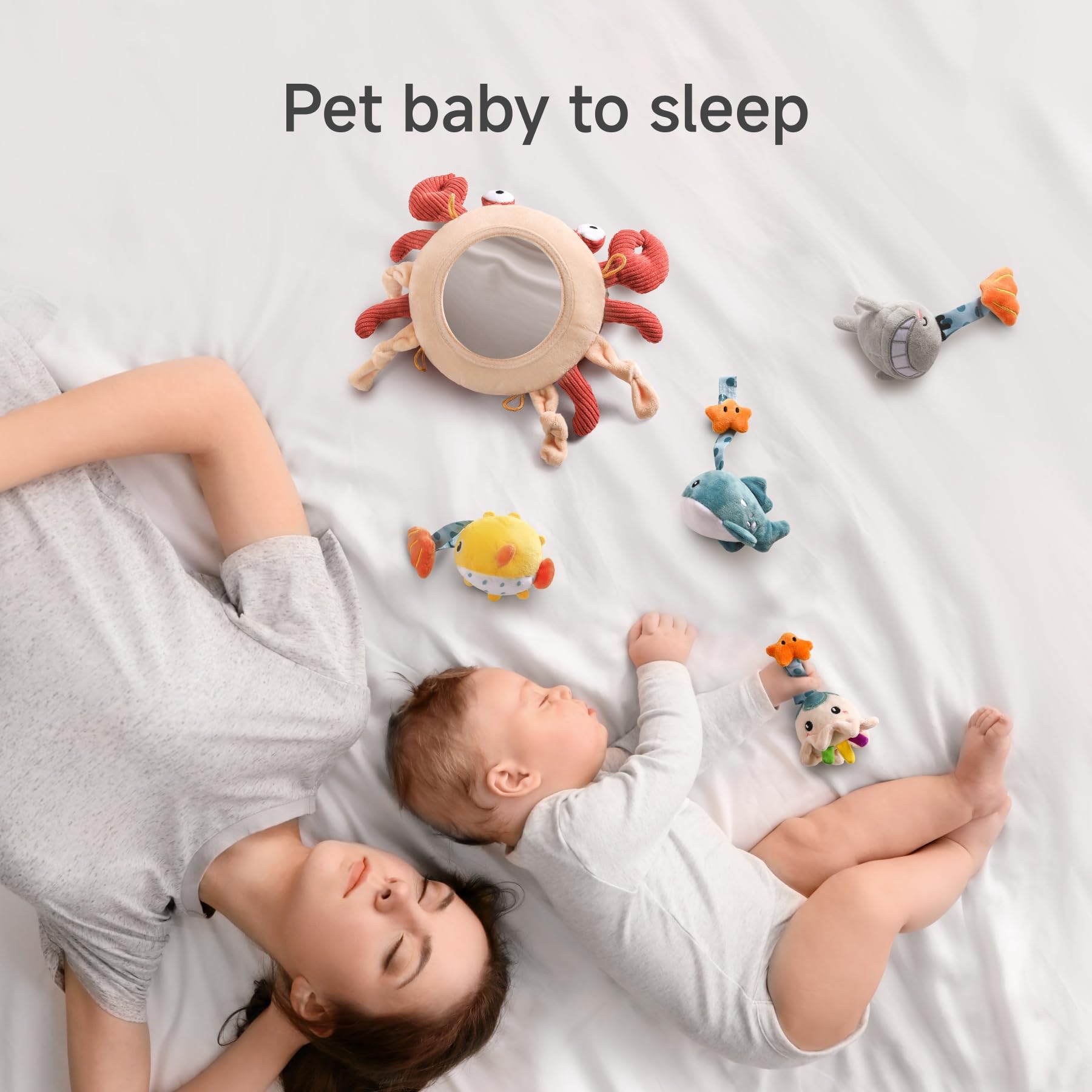 TUMAMA Juguetes para bebés de 0, 3, 6, 9 a 12 meses, cochecito de animales de peluche y juguete colgante para asiento de coche de bebé, cuna de viaje, juguete de aprendizaje sensorial 2