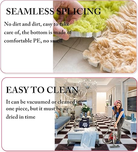 Miniatura 6 de Tapete de espuma de felpa gruesa que se entrelaza, 24 piezas de 12 x 12 pulgadas, tapetes cuadrados esponjosos de espuma con bordes, alfombra de