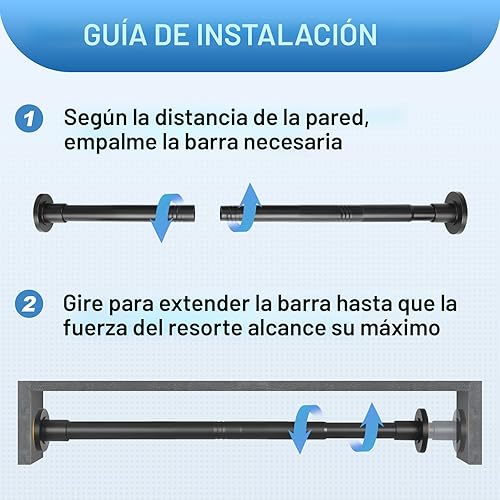 Vista 6 de Barra de cortina de ducha negra de 31 a 80 pulgadas, barra telescópica de acero inoxidable ajustable de 1 pulgada de diámetro, fácil de instalar,
