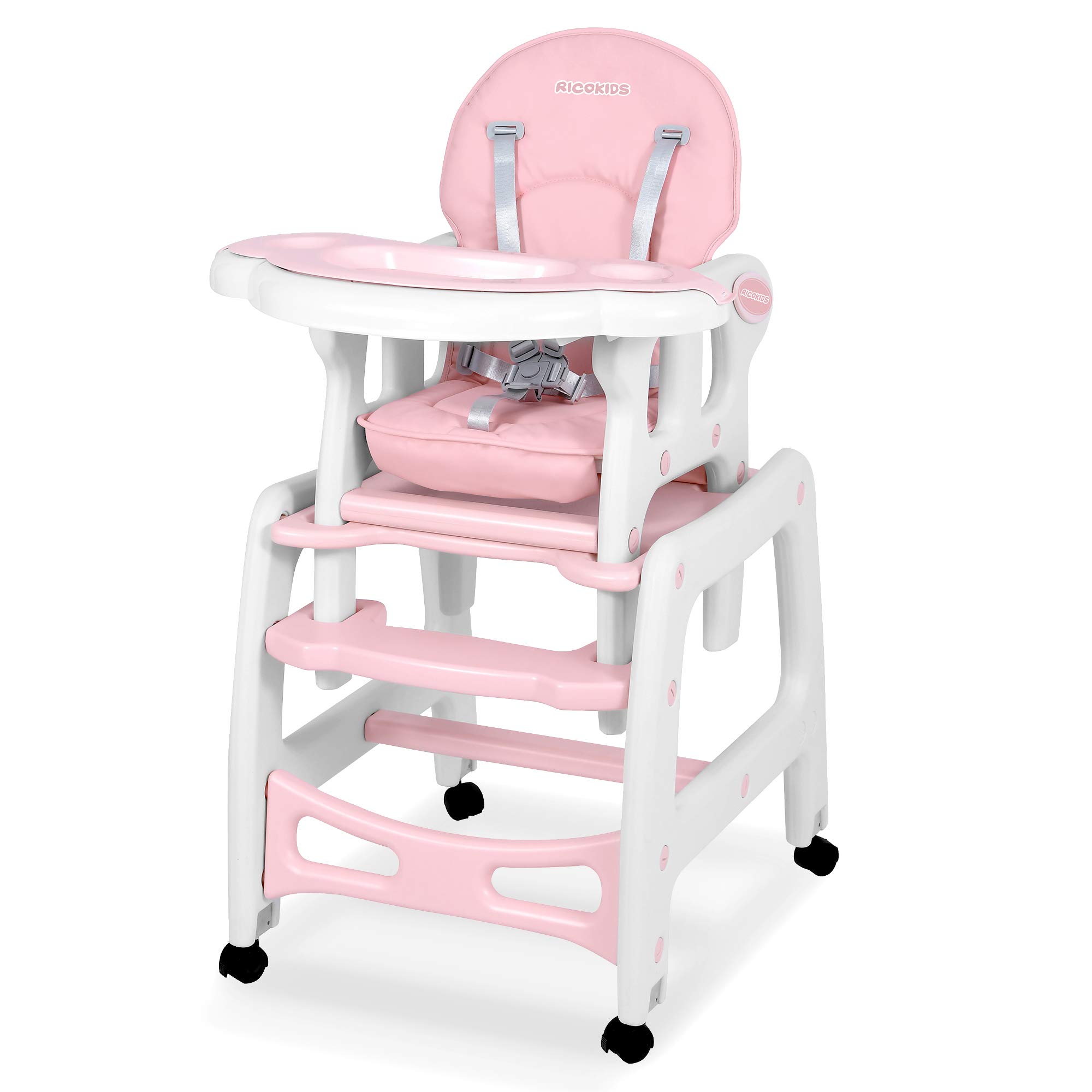 Ricokids Sinco Kinderhochstuhl Mitwachsender Multifunktions Hochstuhl 5in1 Tisch Babystuhl Regulierbar Schaukelfunktion Rosa