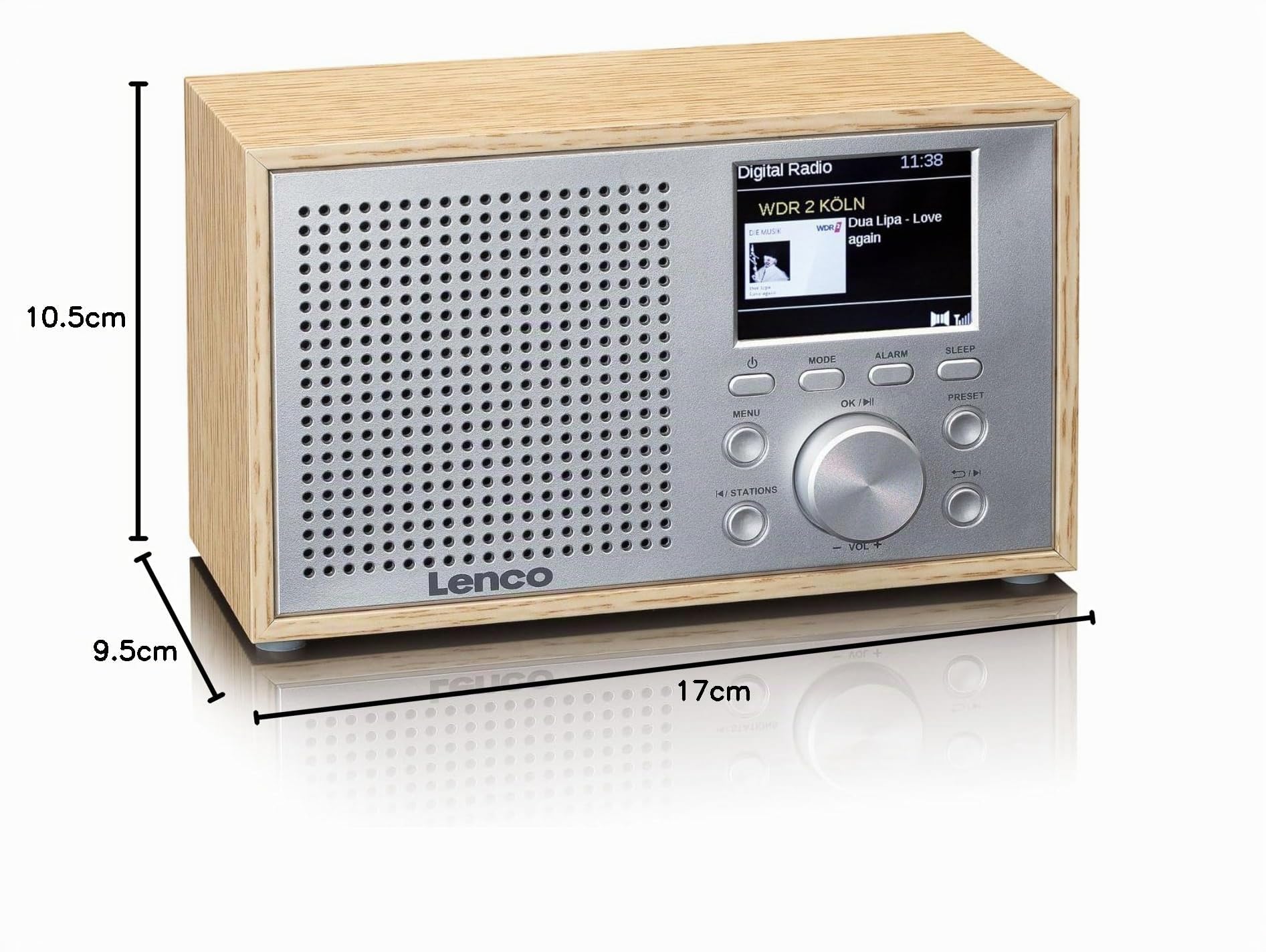 Lenco DAR-017 DAB+ Radio – kompaktes DAB+ Radio mit Bluetooth 5.0 - Senderspeicher - FM Empfänger - 2 Weckzeiten - 3 Watt RMS - 3,5mm AUX - Holz