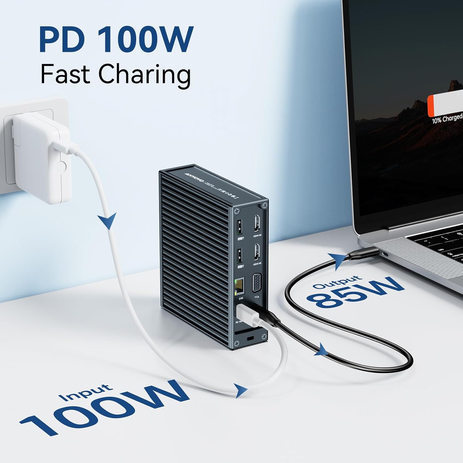 ANYOYO USB C Docking Station Dual Monitor Laptop Docking Station 16-IN-1with 2*HDMI 4K60+VGA1080P+2*USB C10Gbps+SD/TF+Audio+PD100W USB C Hub Multiport Adapter for MacBook/Dell/Lenovo/HP(Black)
