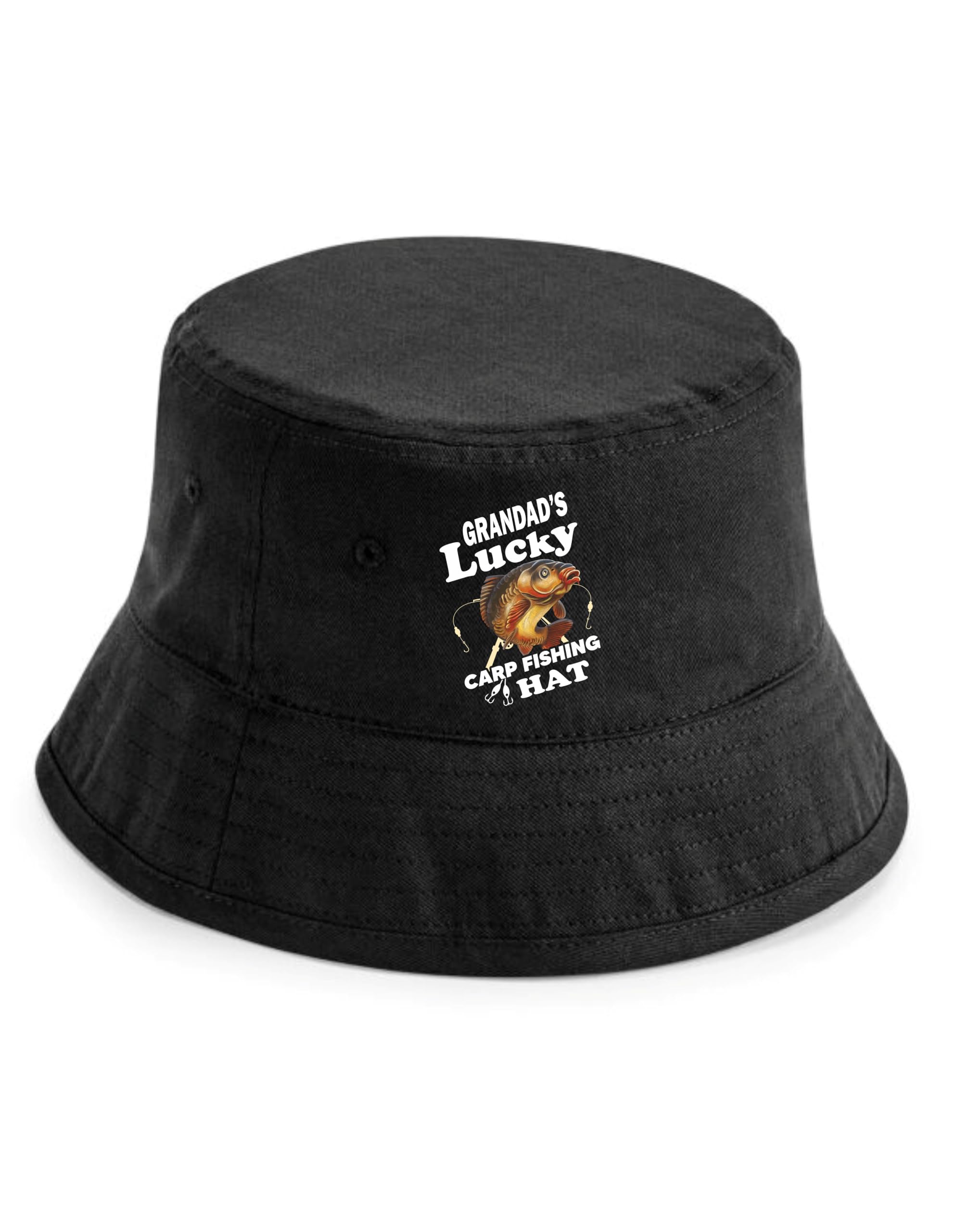 Print4U Grandad's Lucky Carp Fishing Bucket Hat Anglers Father's Day Birthday Black SM