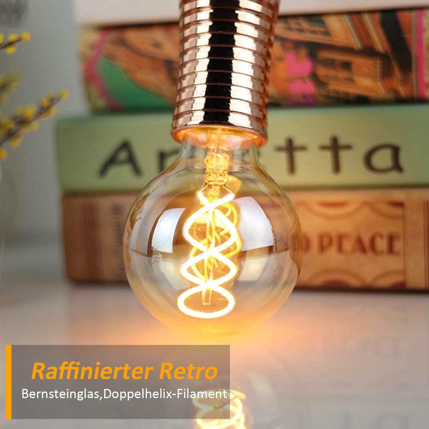 Edison E27 LED Vintage Glühbirne G80 Dimmbar 4W Warmweiss für Dekorative Nostalgie und Retro Beleuchtung, Bernstein - 6 Stück
