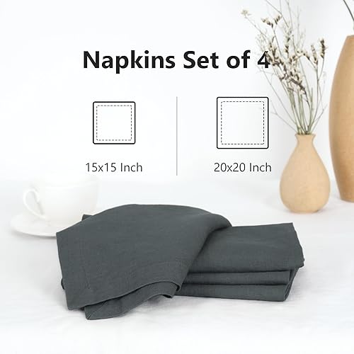 Miniatura 2 de Servilletas de cena 100% lino de 20 x 20 pulgadas, servilletas de tela de lino francés natural suave y duradera, juego de 4 unidades lavado a la