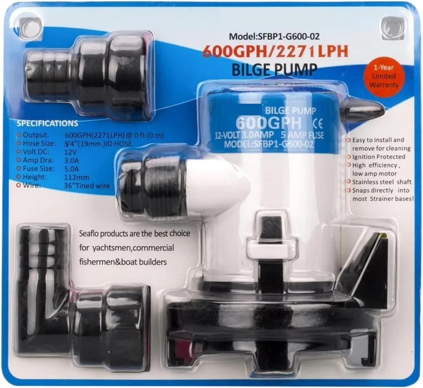 SFBP1-G600-02 12V Electric Marine Boats Water RV Submersible Bilge Pump