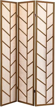 Modern Walnut and Linen Foldable 3-Panel Screen - Trendy Brown Jute Room Divider, Perfect for Enhancing Interior Spaces