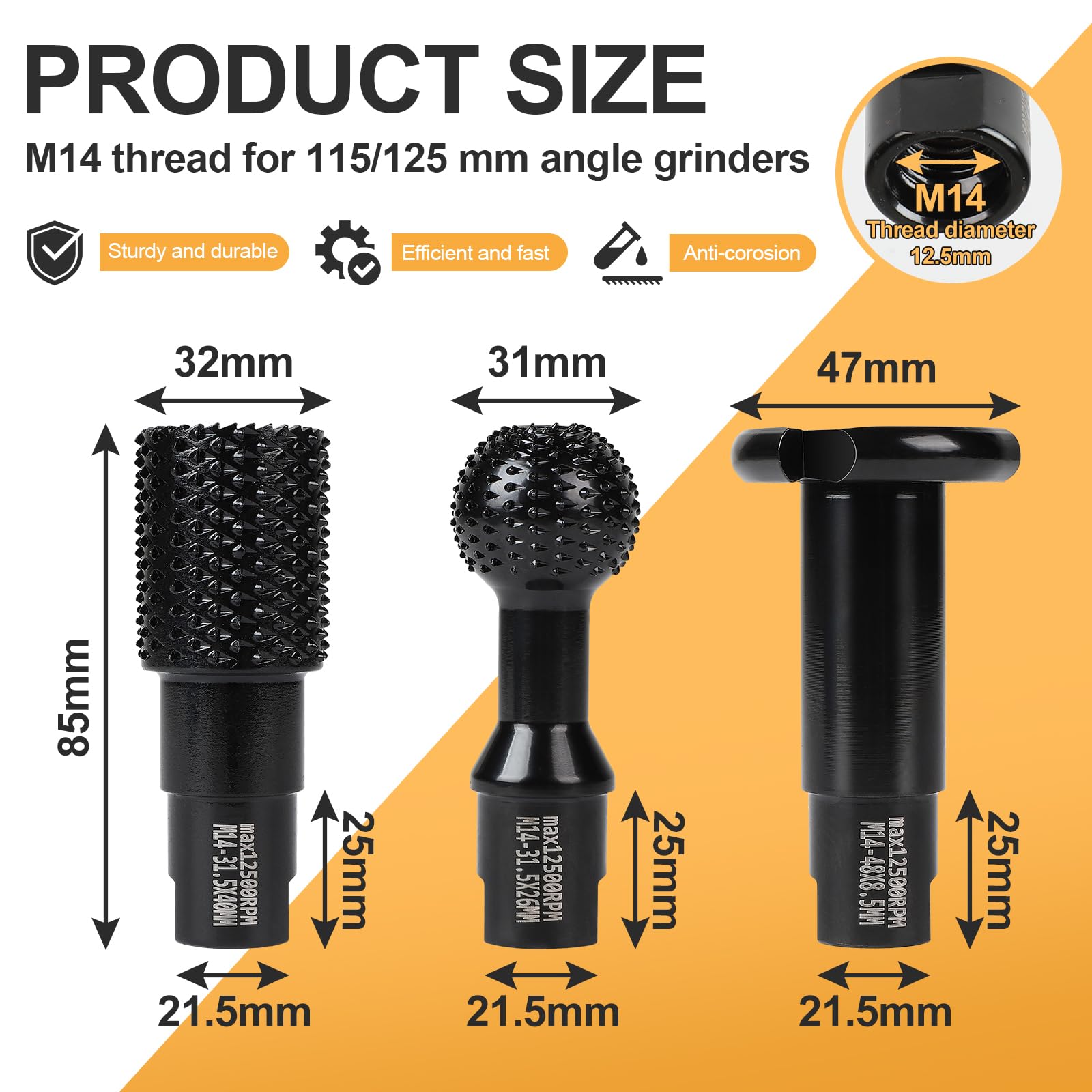 EFUTURETIME 3pcs Fraise Sphérique Rotative pour Bois φ 31.5mm + 48mm Fraise à Bille avec Filetage M14 pour Meuleuse d'Angle 115/125 mm Idéal pour Poncer Percer Rainurer Creuser le Bois