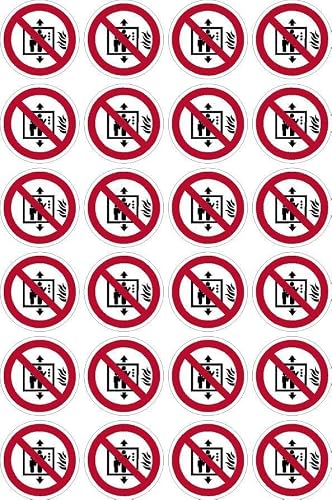 Image of In case of fire do not use this lift sign 50mm circle - Pack of 24 stickers on A4 sheet
