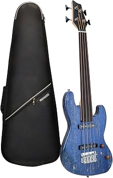 WishMade Fretless 4 String Electric Bass Short Scale Travel Guitar Cham | Portable Small bass with polished edges for smooth play,Dual open single coil pickups,compact body fits airline carry-on
