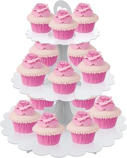 White Cupcake Stand Tower, 3-Tier Cupcake Tier Stand Cardboard, Cup Cake Display Dessert Holder for Parties Birthday Wedding Baby Shower, Tiered Cupcake Stand (1 Pack)
