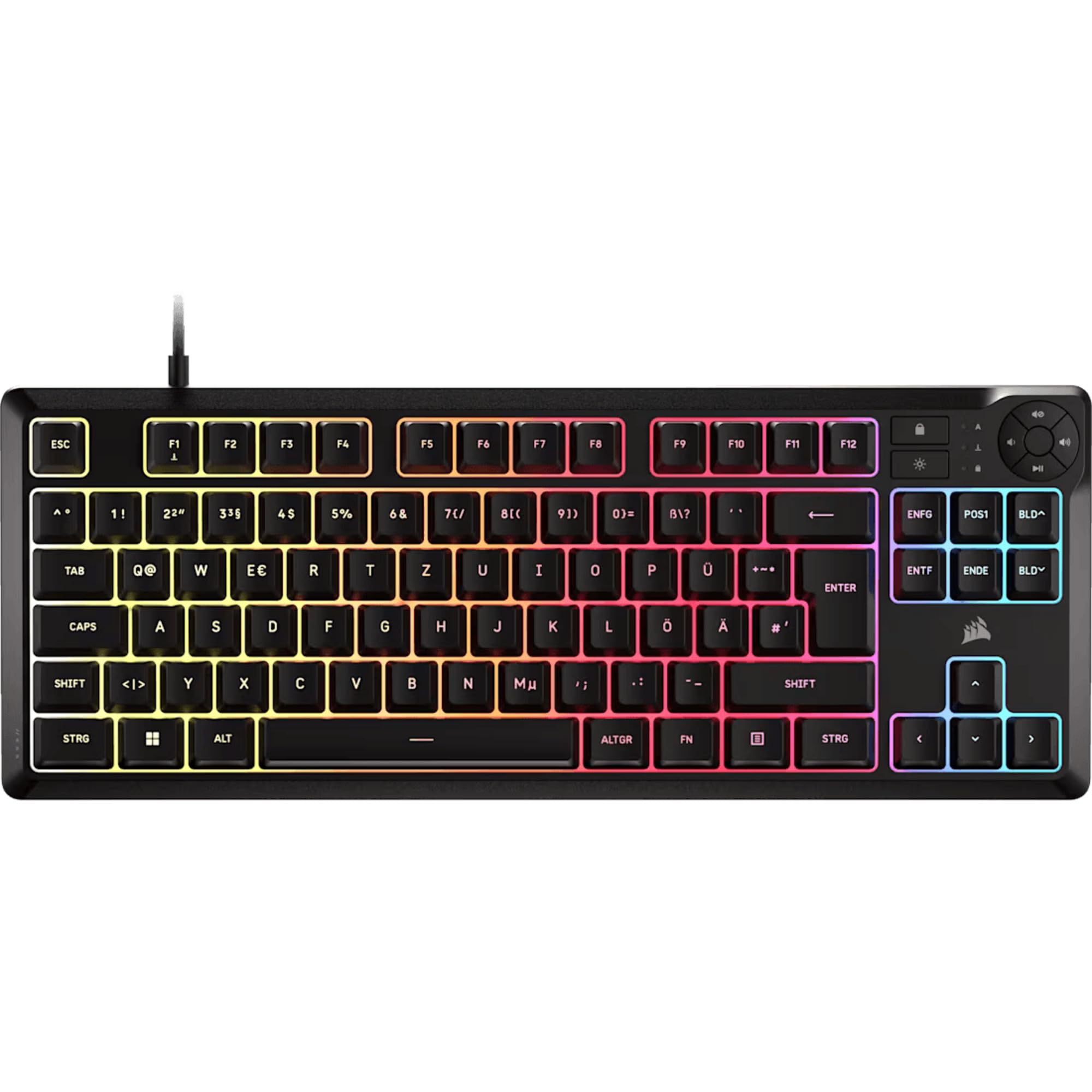 Corsair K55 CORE TKL RGB Gaming Keyboard - Tenkeyless, 8-Zone RGB Lighting, Quiet Membrane Keys, Splashproof, Media Keys, 1000Hz Polling - German Layout - Black