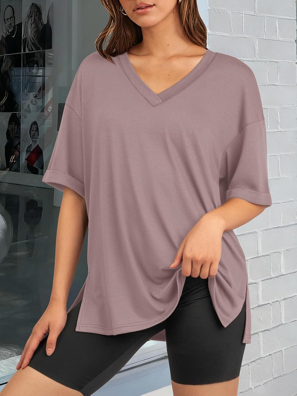 ATHMILE Oversized Tshirts for Women Summer 2026 V Neck Casual Workout Plus Size Tops Spring Fashion Cute Basic Trendy Outfits - Image 2