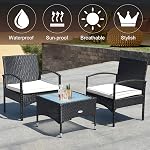 Tangkula 3 Pièces Ensemble de meubles en rotin, chaise en rotan avec table à café, ensembles de conversation de chaise à roulement élevé pour jardin de patio piscine de jardin (blanc)