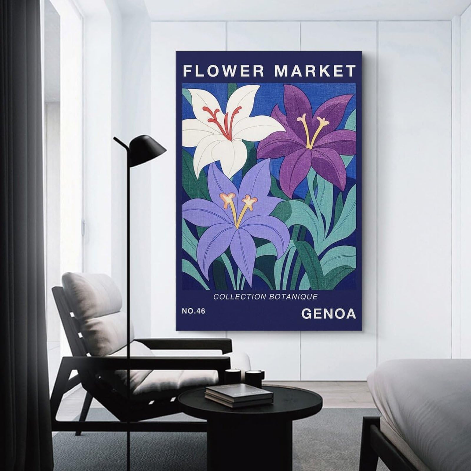 Junmoney Unframe-Style Genoa Flower Market Botanical Travel Art Print Wall Decor Canvas Print, 24X36inch(60X90cm), For Flats, Guest Rooms Or Compact Rooms, A Simple Refresh For Blank Walls