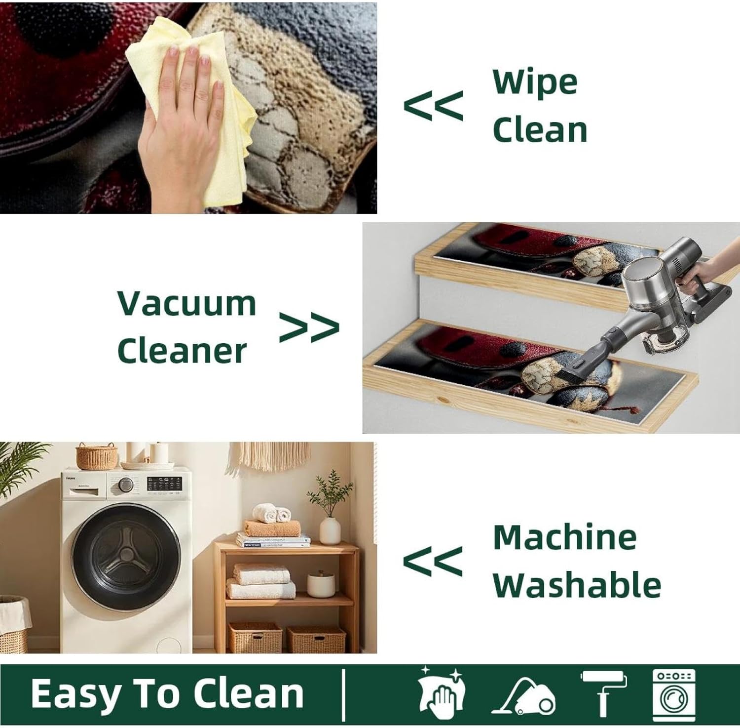 Stair Treads Non Slip Stair Runners for Wooden Steps Indoor, 15PCS 8"x30" Ladybug (1) Carpet Treads for Wood Stairs Staircase Step Treads for Kids & Dogs, Stair Covers