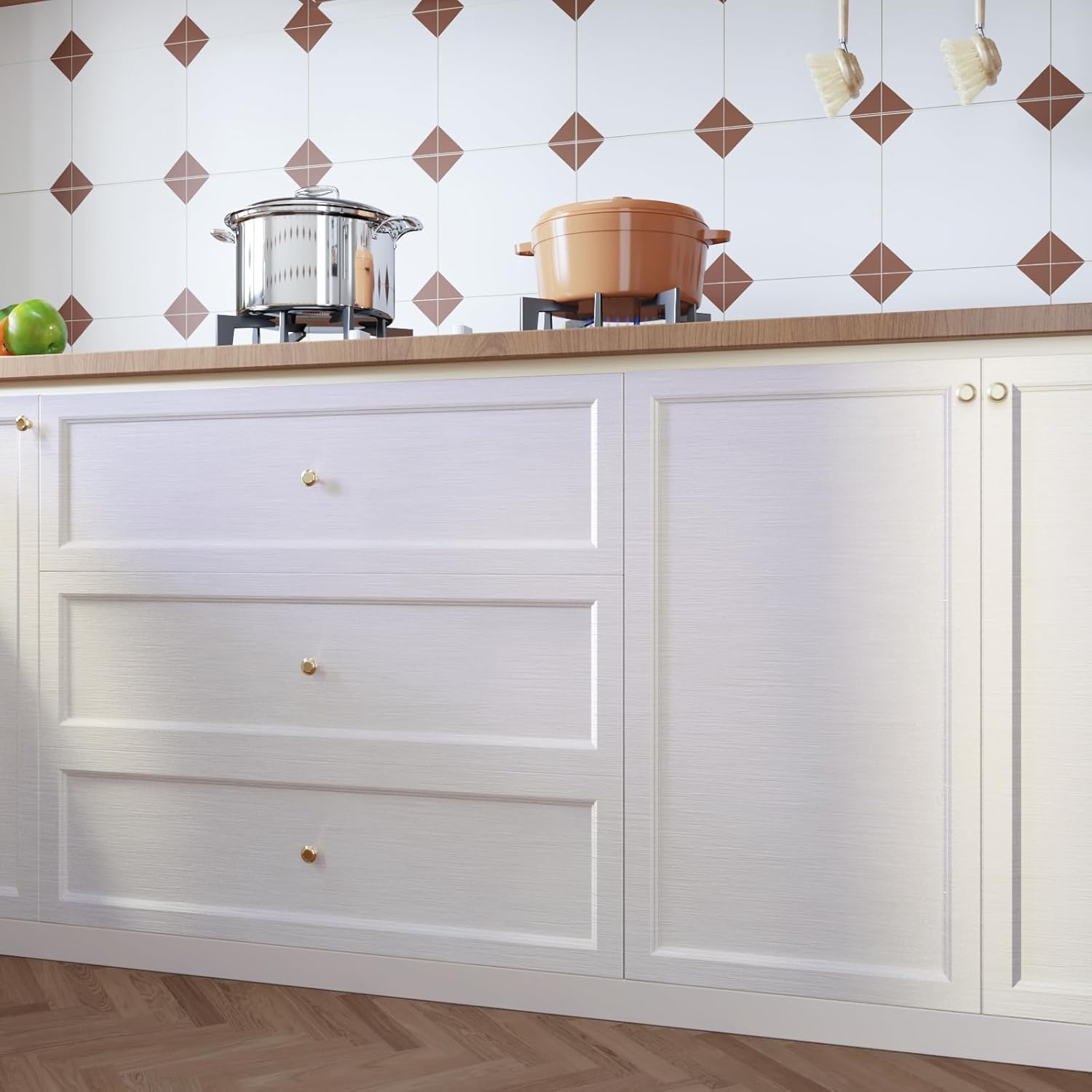 CRE8TIVE Pearl Lustre White Stainless Steel Contact Paper for Kitchen Peel and Stick Wallpaper 12"x354" Metallic White Wallpaper Waterproof Self Adhesive Appliance Vinyl for Fridge Stove Backsplash