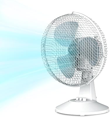 COMFEE’ CFT23PW00A2 3 Pale Ventilatore da Tavolo 25W Diametro 23cm Ventilatore Silenzioso, 2 Livelli di Velocità, 80° Oscillazione
