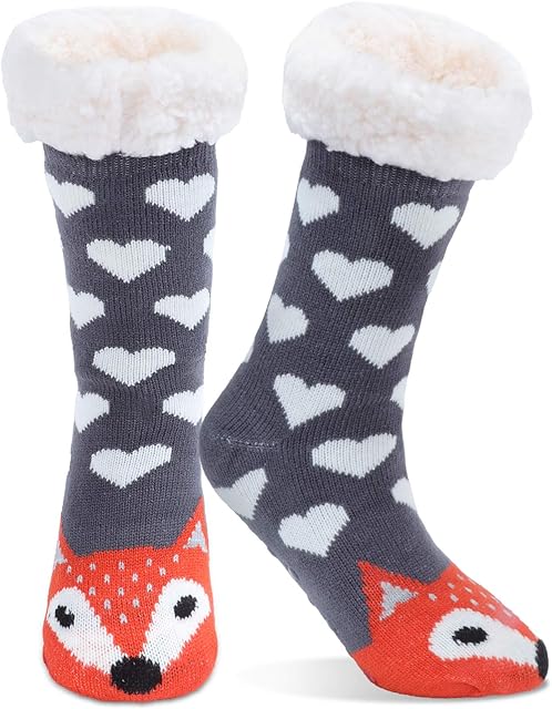 Slipper Socks - Slipper Fluffy Socks Winter Womens Non Slip Socks Fleece Lined Fluffy and Furry Knitted Cute Animals Winter Socks Warm Home Socks for Unisex Best Gift