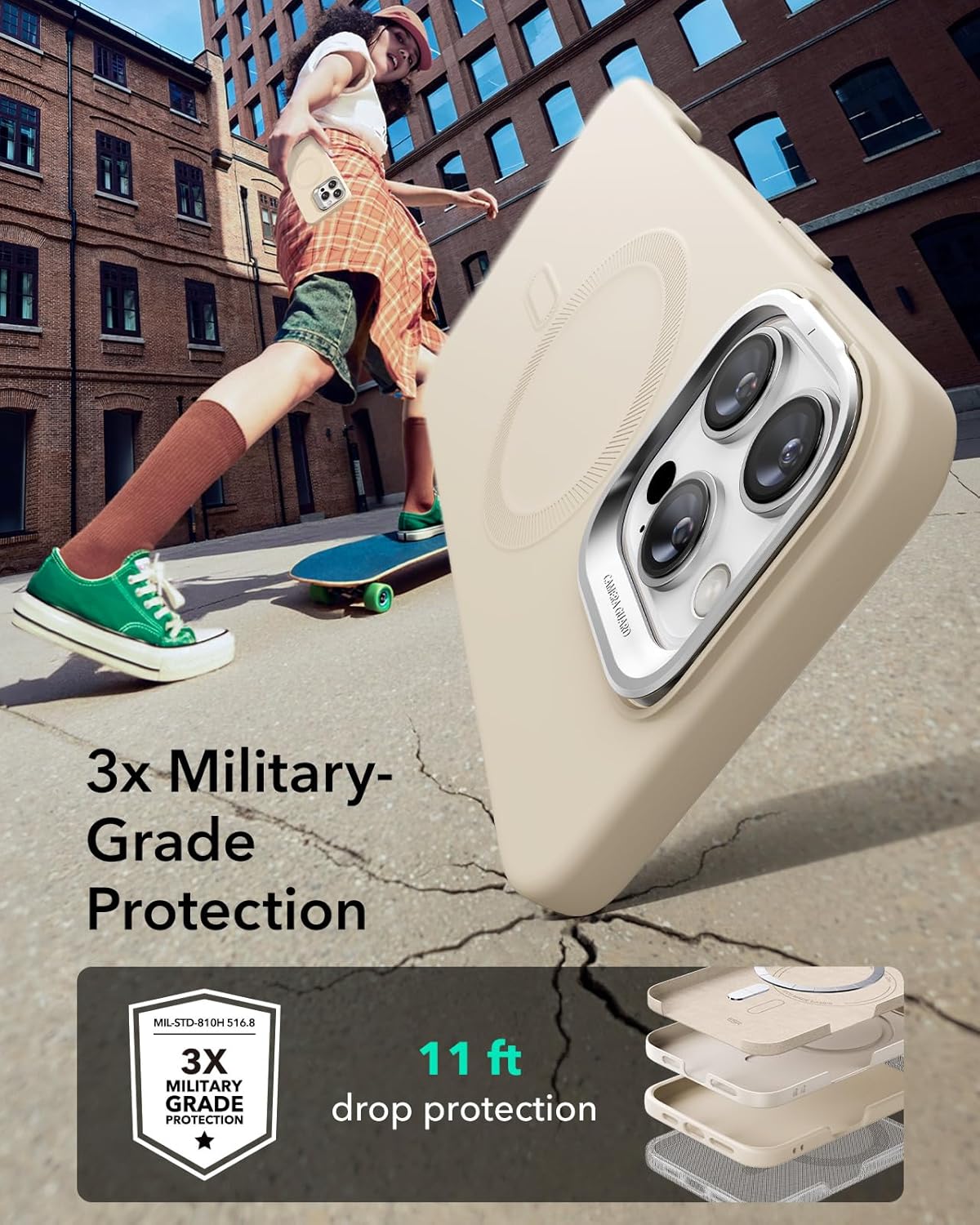 ESR for iPhone 16 Pro Max Case, Silicone Case with Stand,Compatible with MagSafe,Built-in Camera Stash Stand, Magnetic Phone Case for iPhone 16 Pro Max, Cloud Series, Light Tan - Image 6