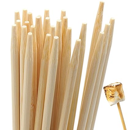 BLUE TOP Bamboo Marshmallow Roasting Sticks Smore Skewers 30 Inch 5mm Thick 60 PCS Extra Long Heavy Duty,Wooden Skewer BBQ Hot Dog Skewer,Great for Camping,Parties,Weddings and Plant Stakes.