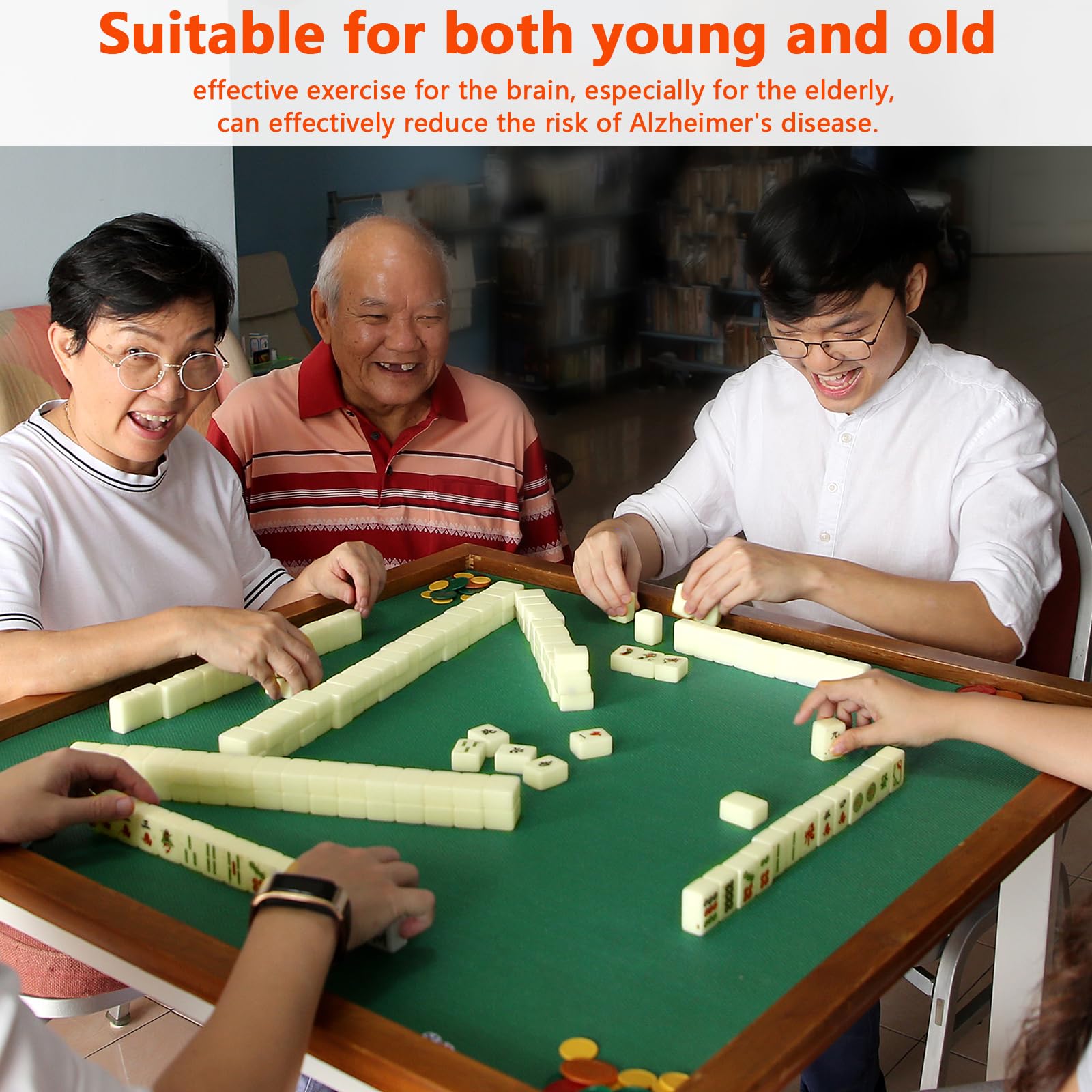 Mini Jeu de Mahjong Chinois, Mahjong avec 144 tuiles, Jeu de société, Convient aux Jeunes et aux Moins Jeunes, Idéal pour Les familles, Les Voyages, Les fêtes