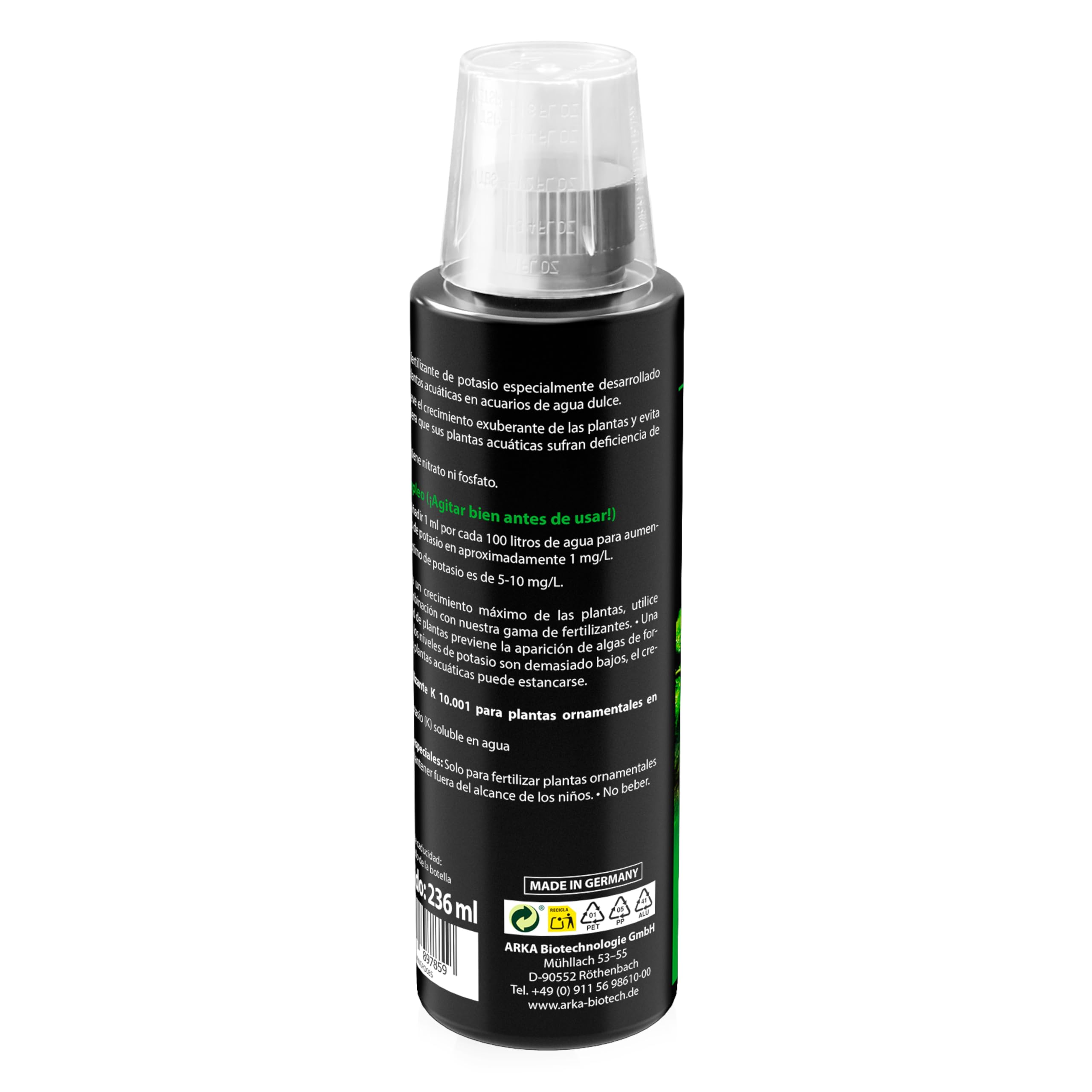 ARKA Plants K – Fertilizante líquido de potasio para Plantas de Acuario, Altamente Concentrado, Transparent