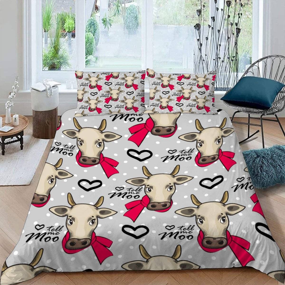 RFFLUX 3D Cows Single Duvet Cover Set 3 Pieces 135x200 Soft Microfiber Christmas Animal Cow Quilt Cover with Zipper Closure Easy Care Bedding Set with 2 Pillowcase for Kids Boys Girls Teens — image 1
