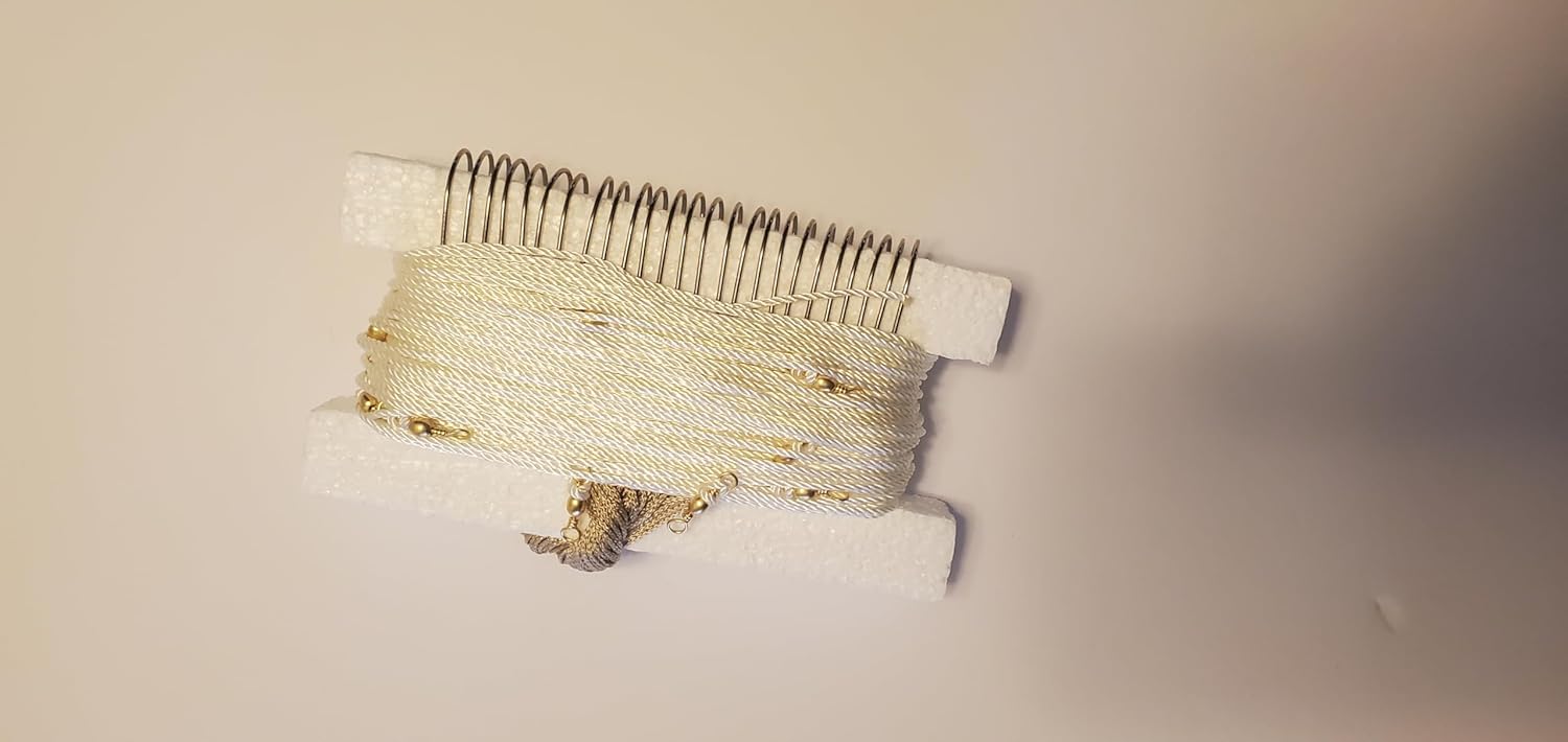 MRTB100-100ft Hand-Tied Trotline - Mainline is White String Pre-Rigged with 25 Hooks, Swivels and Leader Lines - Freshwater - Catfishing - Complete Trotline Kit
