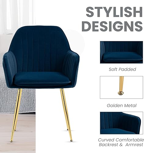 Miniatura 3 de ECOTOUGE Juego de 6 sillas de comedor modernas, sillas de comedor tapizadas con patas de metal dorado, sillas de cocina de terciopelo mate para mesa