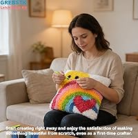 Vista 8 de GREBSTK Kit de gancho de pestillo DIY funda de almohada de sofá, cojín de sofá, patrón de sol y arcoíris, punto de cruz pintado, 16x16 pulgadas