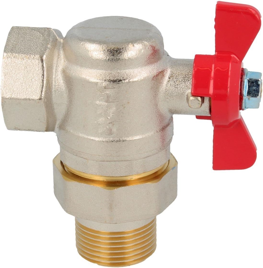 tecuro Angle ball valve with screw connection G 3/4 inch x internal thread Rp 3/4 inch, nickel-plated brass