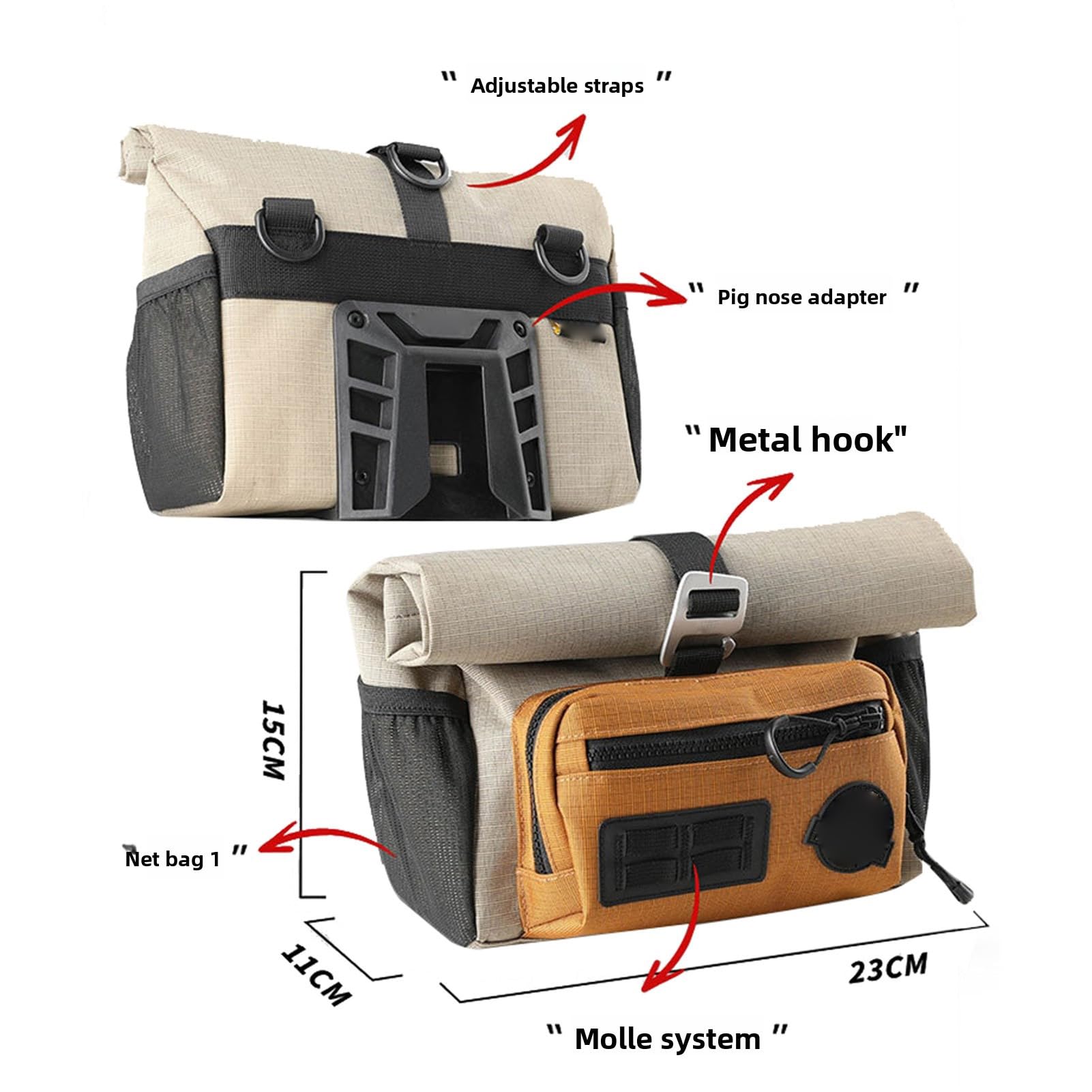 Sac de Guidon, Sac Avant de Vélo Pliant, de Rangement de Housse de Pluie à Bandoulière avec Un Design Compact, Idéal pour Le Cyclisme adapté pour (Kaki)