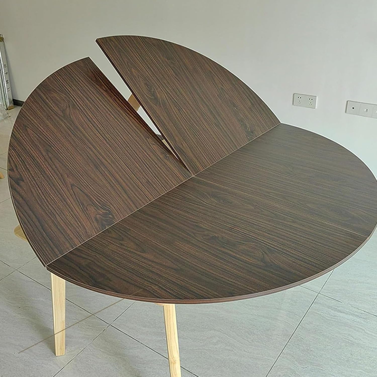Large Round Foldable Table Top, No Legs Wood Round Table Top, 4-Fold Foldable Round Tables Top Extender, Catering Banquet Party Conference Desk(Brown C,51in/130cm)