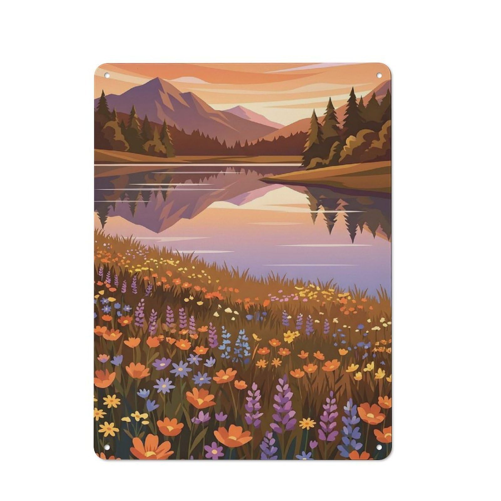 Junmoney Style-4 Serene Mountain Lake At Sunset Rustic Tin Sign 40X30cm For Garden Room Or Summerhouse, For An Autumn Wall Display In Garden Room And Summerhouse