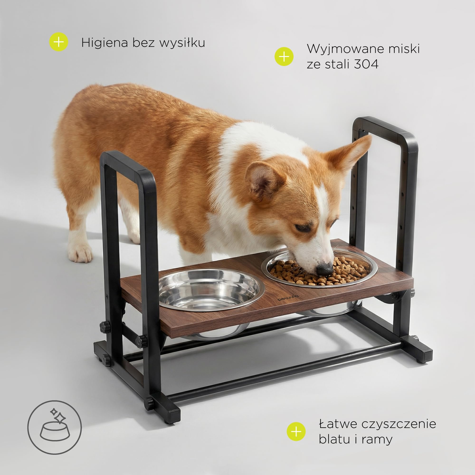 Peluvio Misty Podwyższona miska na karmę dla psów, z regulacją wysokości, 4 stopnie ergonomicznego jedzenia, stacja dla psów z regulowanym kątem, z 2 miskami ze stali nierdzewnej, łatwa do czyszczenia