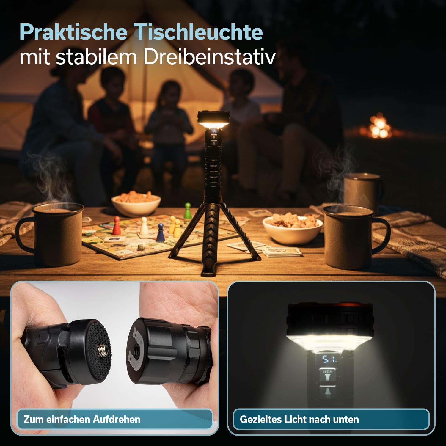 skandika Linterna LED Lyska – Linterna de camping 2 en 1 con LED COB – batería recargable | con imán - luz LED - linterna de mano - para actividades al aire libre - senderismo