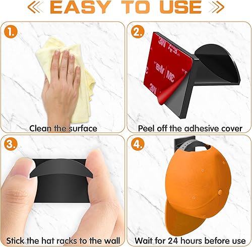 Miniatura 4 de Ganchos adhesivos para pared (12 unidades) - Estantes para sombreros de béisbol, diseño minimalista de estante para sombreros, colgadores de