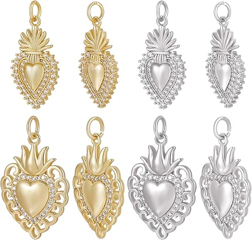 Beebeecraft Dijes de corazón de circonita cúbica chapados en oro de 18 quilates con forma de amor de latón con anillo de salto para hacer pulseras y
