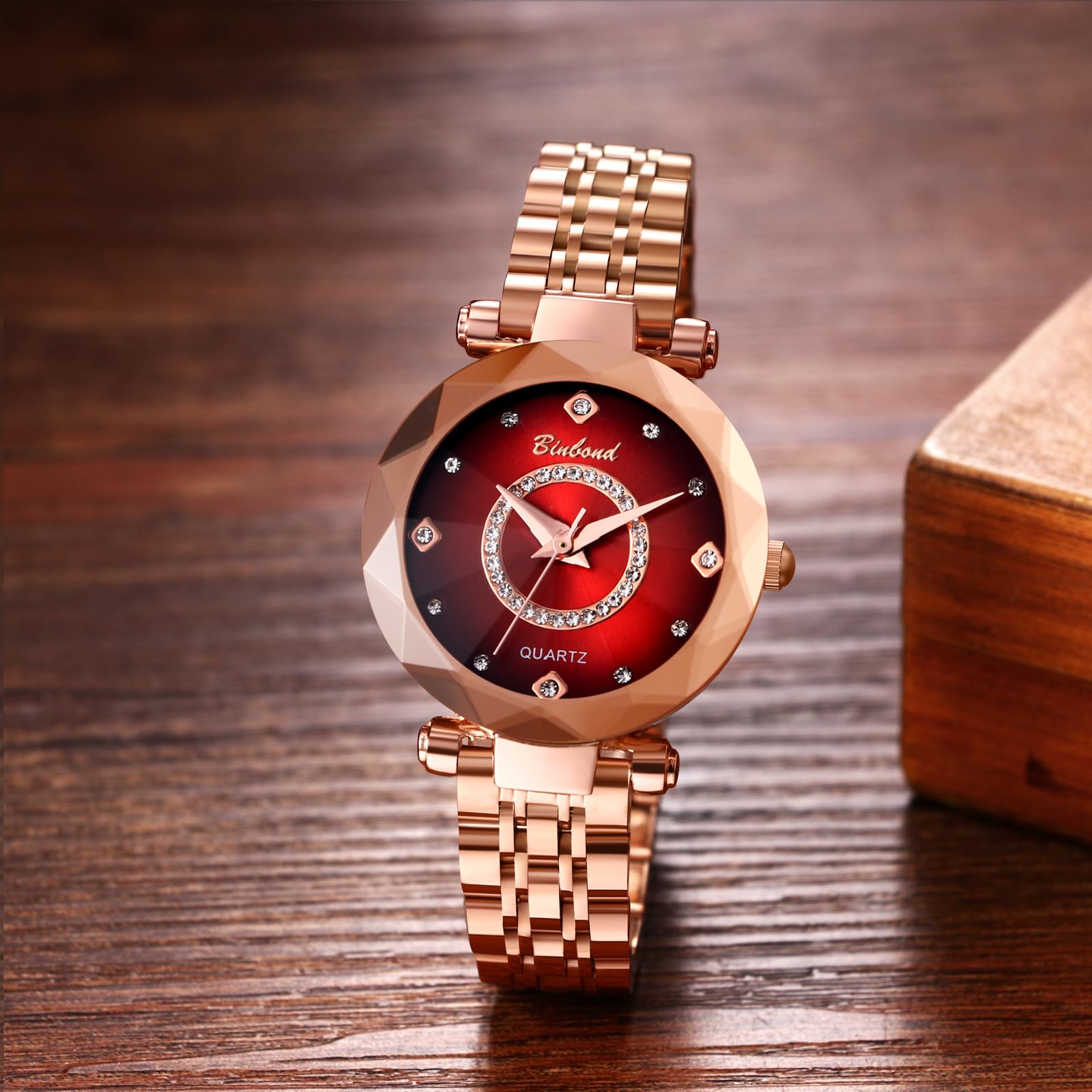 JewelryWe Zegarek damski mały zegarek ze stali nierdzewnej 30 m wodoszczelny analogowy zegarek kwarcowy damski wąska bransoletka ze stali nierdzewnej luksusowy ultracienki zegarek z fasetowanym szkłem